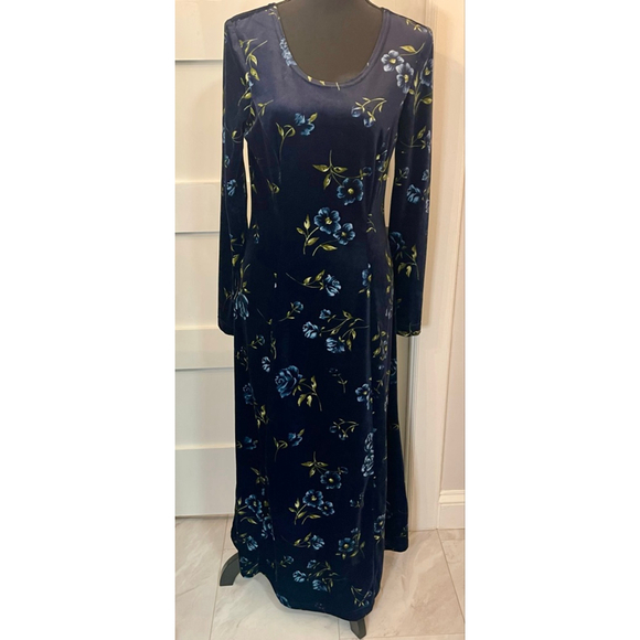 Coldwater Creek Dresses & Skirts - Vintage 90s Coldwater Creek Floral Velvet Maxi Dress Long Sleeve Navy Blue Small